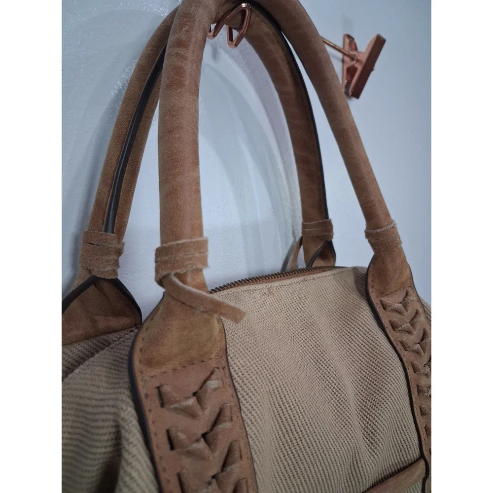Elle Jae Gypset Tan Canvas Whipstitch Tote Bag Satchel‎ with Tassel Charm
